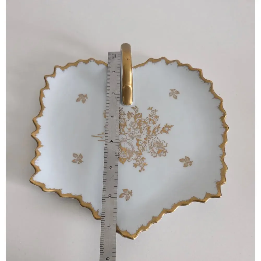 Royal Limoges France Handled Serving Plate Gold Floral Porcelain 7.5